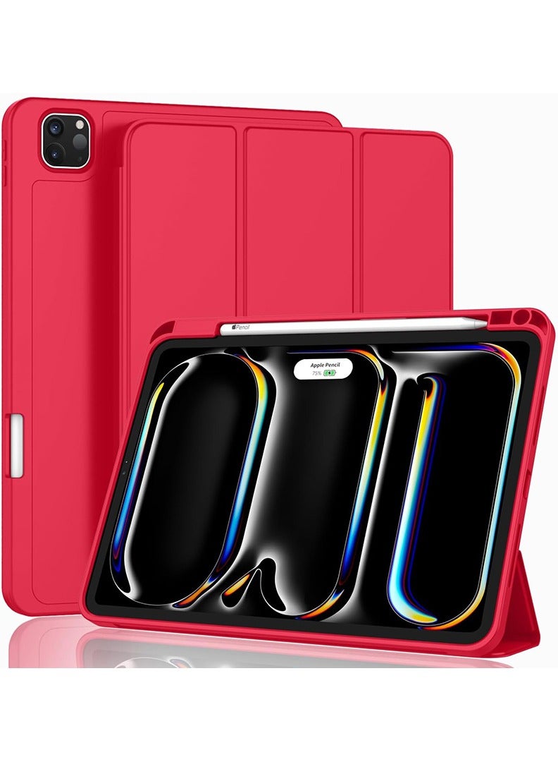 Theodor iPad Pro 11 Inch M4 2024 Case (5th Gen) with Pencil Holder, Smart iPad Case With Pencil Holder Slim Tablet Cover with Soft TPU Back, Auto Wake/Sleep Red - Image 1